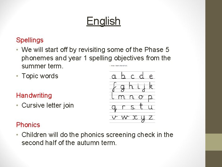 English Spellings • We will start off by revisiting some of the Phase 5