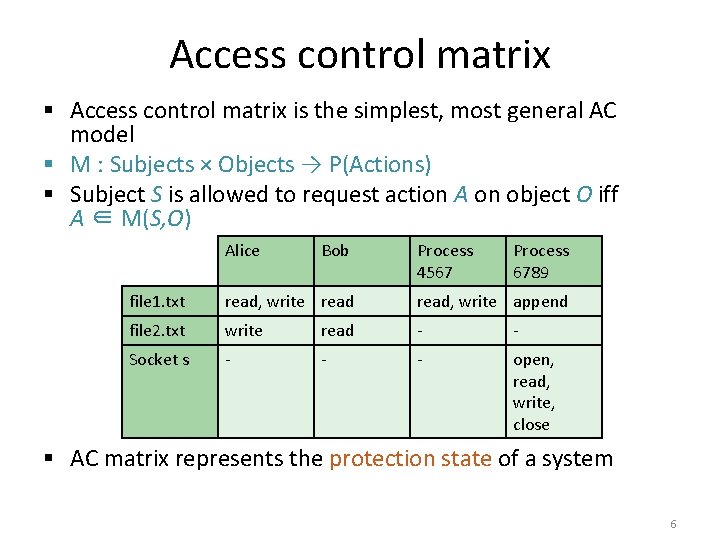Access control matrix § Access control matrix is the simplest, most general AC model