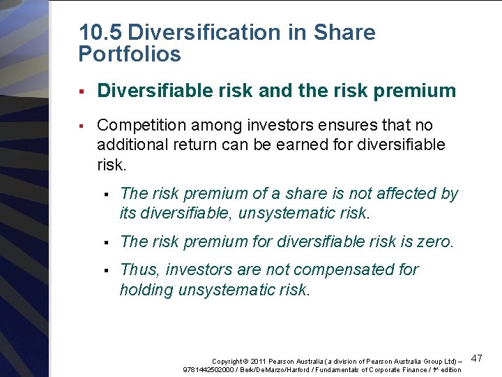 10. 5 Diversification in Share Portfolios § Diversifiable risk and the risk premium §