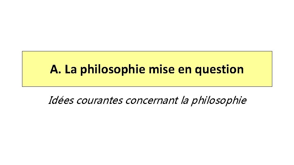 A. La philosophie mise en question Idées courantes concernant la philosophie 