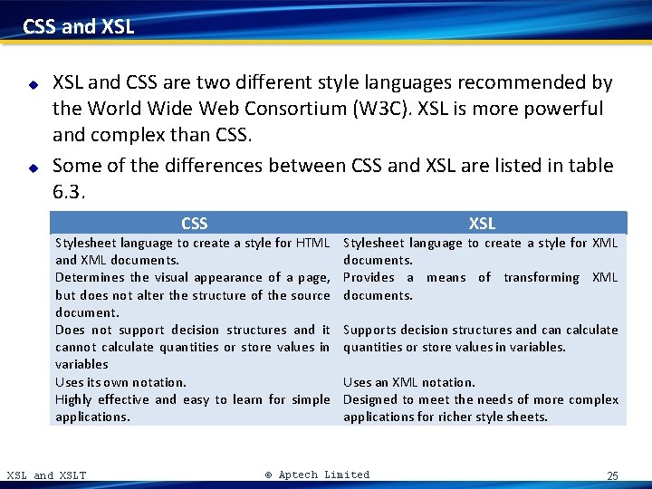 CSS and XSL u u XSL and CSS are two different style languages recommended