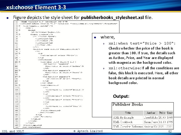 xsl: choose Element 3 -3 u Figure depicts the style sheet for publisherbooks_stylesheet. xsl
