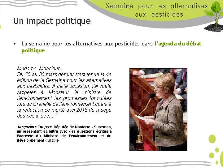 Un impact politique • La semaine pour les alternatives aux pesticides dans l’agenda du