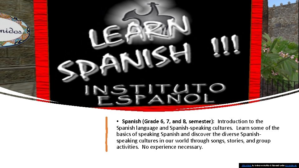  • Spanish (Grade 6, 7, and 8, semester): Introduction to the Spanish language