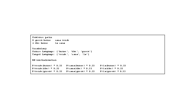 Sentence pairs 0 green house 1 the house casa verde la casa Vocabulary Source