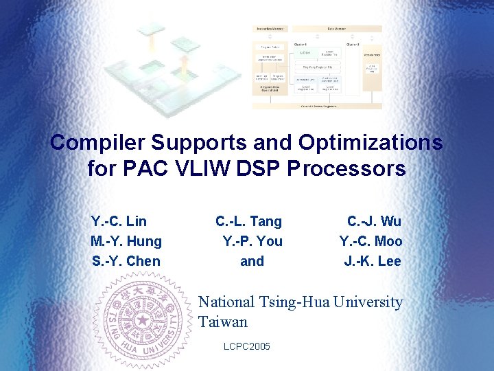 Compiler Supports and Optimizations for PAC VLIW DSP Processors Y. -C. Lin M. -Y.