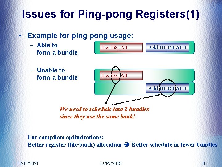 Issues for Ping-pong Registers(1) • Example for ping-pong usage: – Able to form a