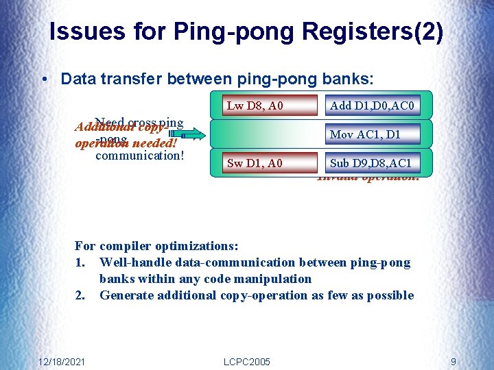 Issues for Ping-pong Registers(2) • Data transfer between ping-pong banks: Need cross ping Additional