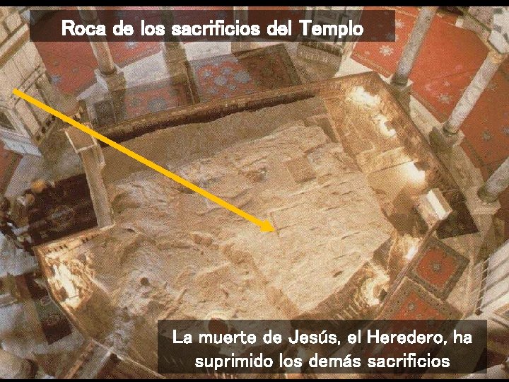 Roca de los sacrificios del Templo La muerte de Jesús, el Heredero, ha suprimido