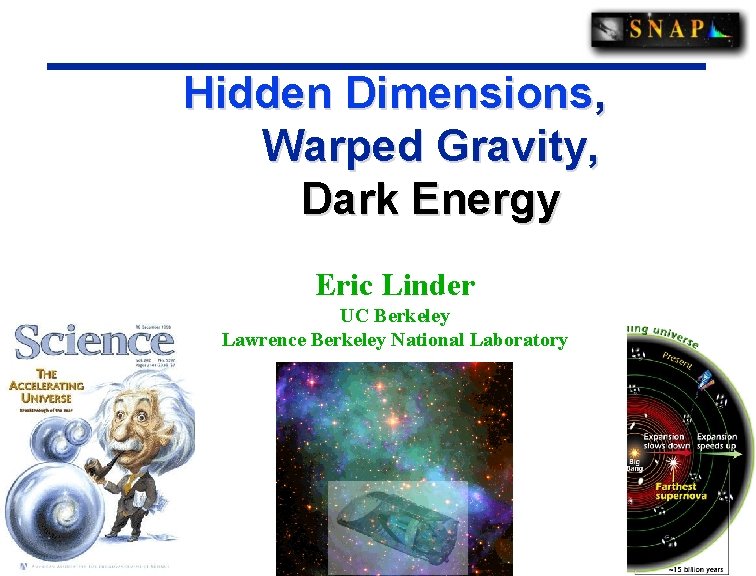 Hidden Dimensions, Warped Gravity, Dark Energy Eric Linder UC Berkeley Lawrence Berkeley National Laboratory