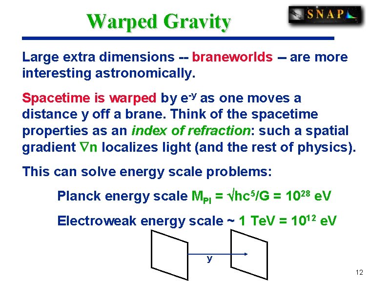 Warped Gravity Large extra dimensions -- braneworlds -- are more interesting astronomically. Spacetime is