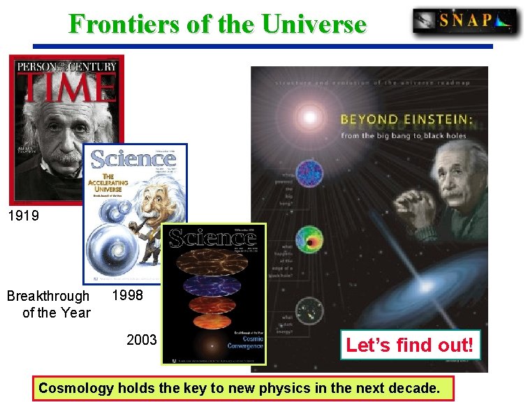 Frontiers of the Universe 1919 Breakthrough of the Year 1998 2003 Let’s find out!