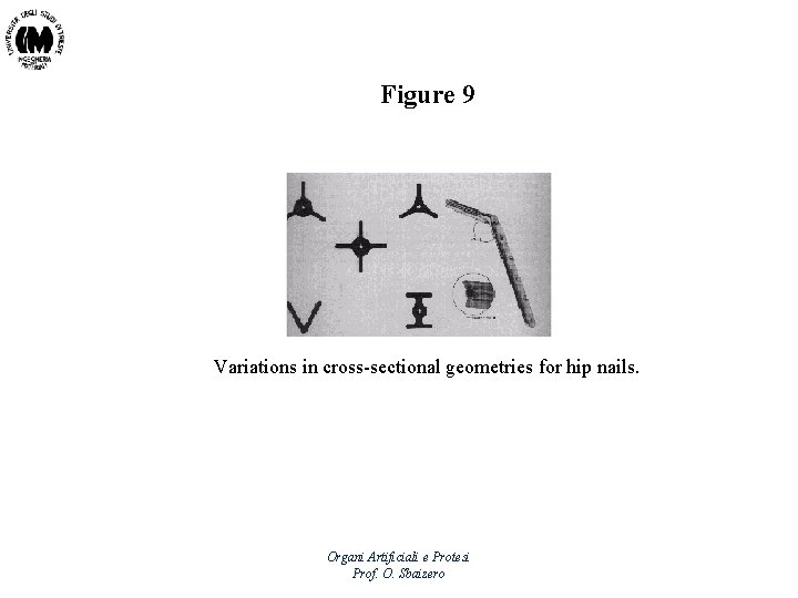Figure 9 Variations in cross-sectional geometries for hip nails. Organi Artificiali e Protesi Prof.