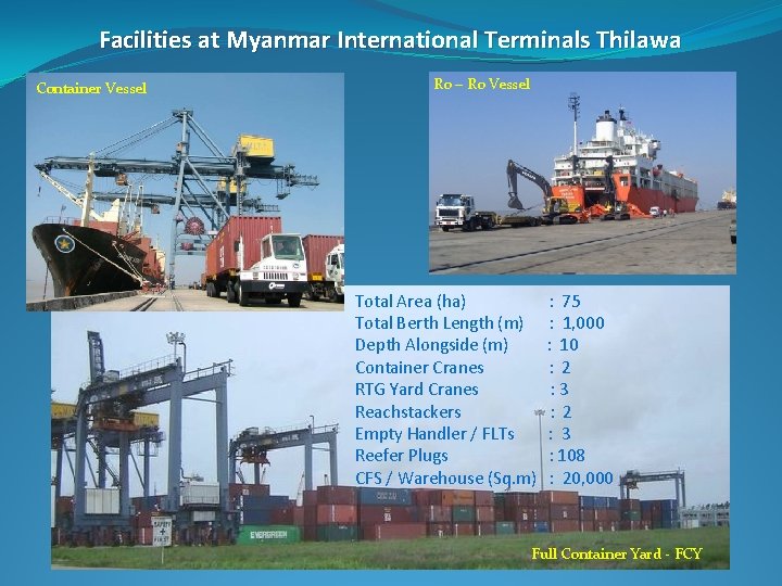 Facilities at Myanmar International Terminals Thilawa Container Vessel Ro – Ro Vessel Total Area