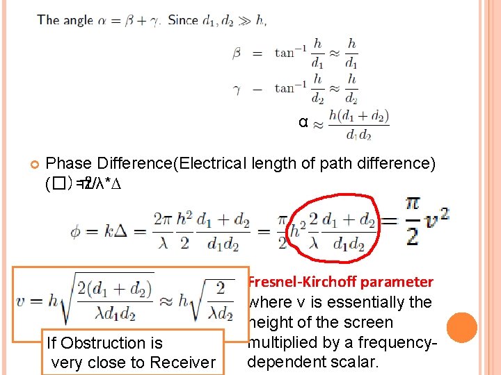 α Phase Difference(Electrical length of path difference) (�)=2 π/λ*∆ If Obstruction is very close