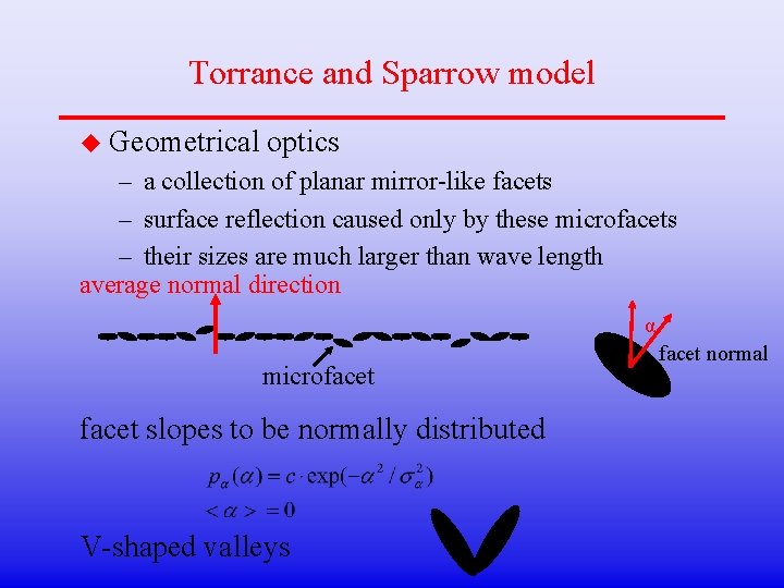 Torrance and Sparrow model u Geometrical optics – a collection of planar mirror-like facets