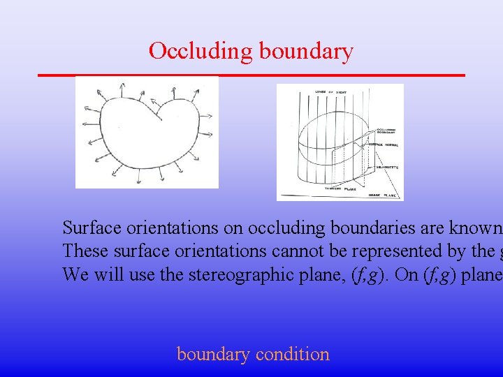 Occluding boundary Surface orientations on occluding boundaries are known These surface orientations cannot be