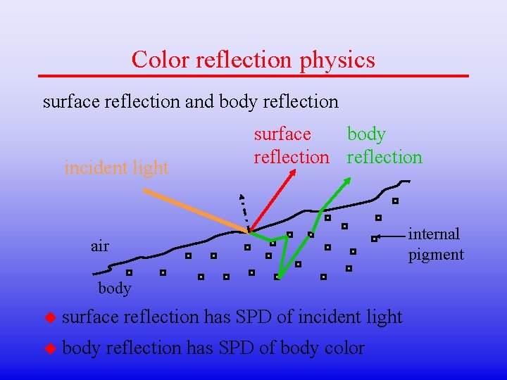 Color reflection physics surface reflection and body reflection incident light surface body reflection internal