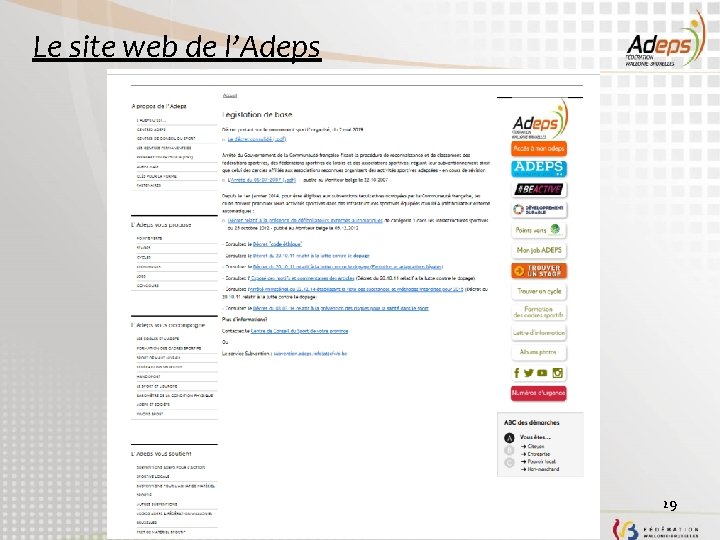 Le site web de l’Adeps 29 