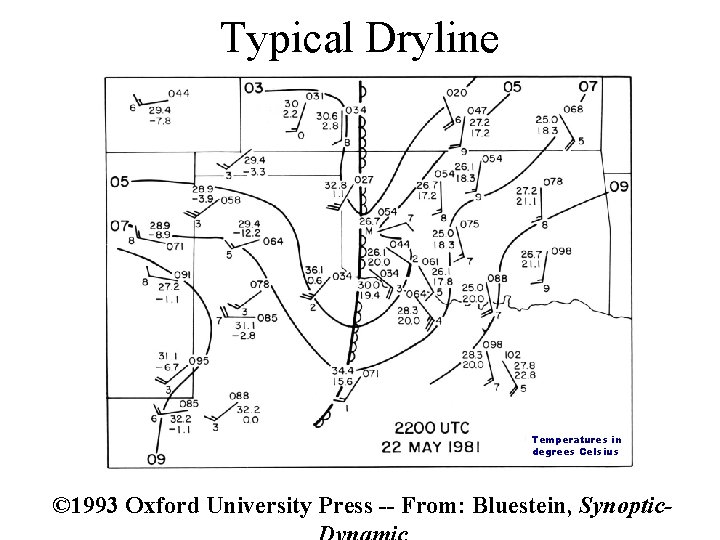 Typical Dryline Temperatures in degrees Celsius © 1993 Oxford University Press -- From: Bluestein,