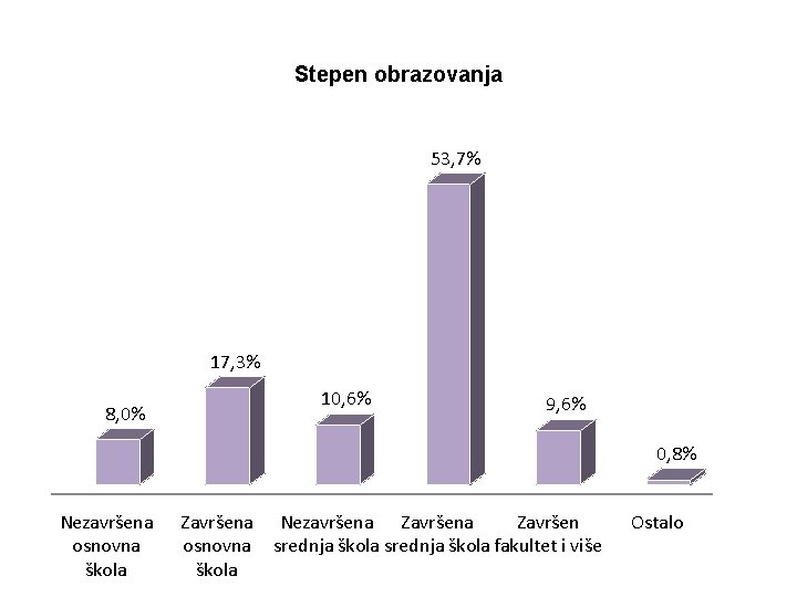 Stepen obrazovanja 53, 7% 17, 3% 10, 6% 8, 0% 9, 6% 0, 8%