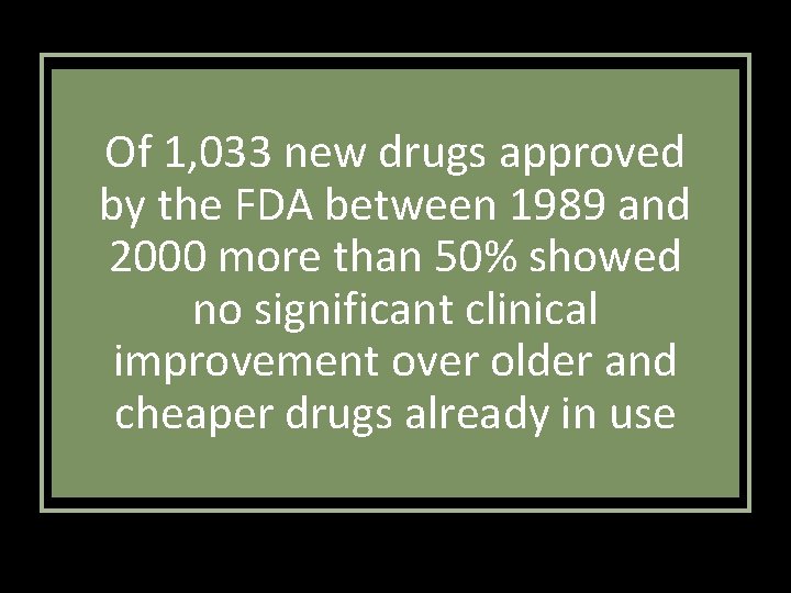 Of 1, 033 new drugs approved by the FDA between 1989 and 2000 more