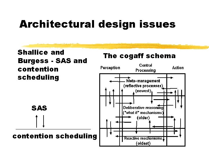 Architectural design issues Shallice and Burgess - SAS and contention scheduling SAS contention scheduling