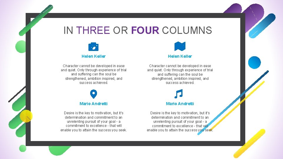 IN THREE OR FOUR COLUMNS Helen Keller Character cannot be developed in ease and