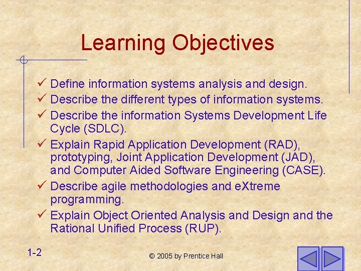 Learning Objectives ü Define information systems analysis and design. ü Describe the different types