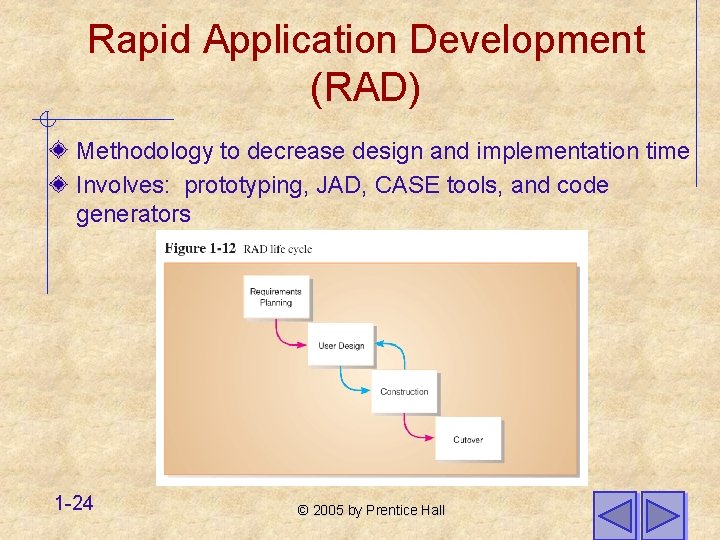 Rapid Application Development (RAD) Methodology to decrease design and implementation time Involves: prototyping, JAD,