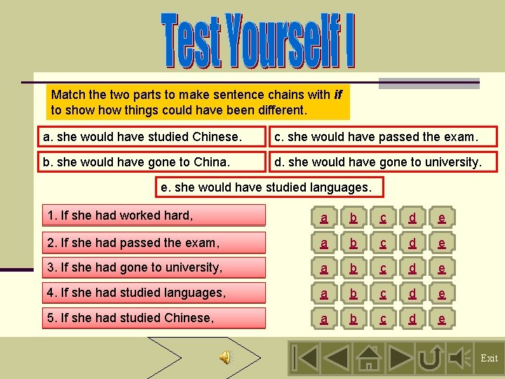 Match the two parts to make sentence chains with if to show things could