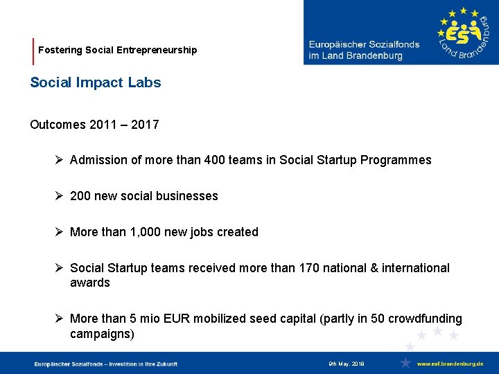 Fostering Social Entrepreneurship Social Impact Labs Outcomes 2011 – 2017 Ø Admission of more