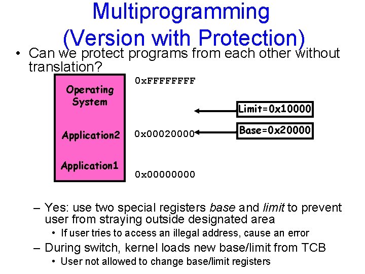 Multiprogramming (Version with Protection) • Can we protect programs from each other without translation?