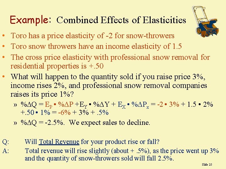 Example: Combined Effects of Elasticities • Toro has a price elasticity of -2 for