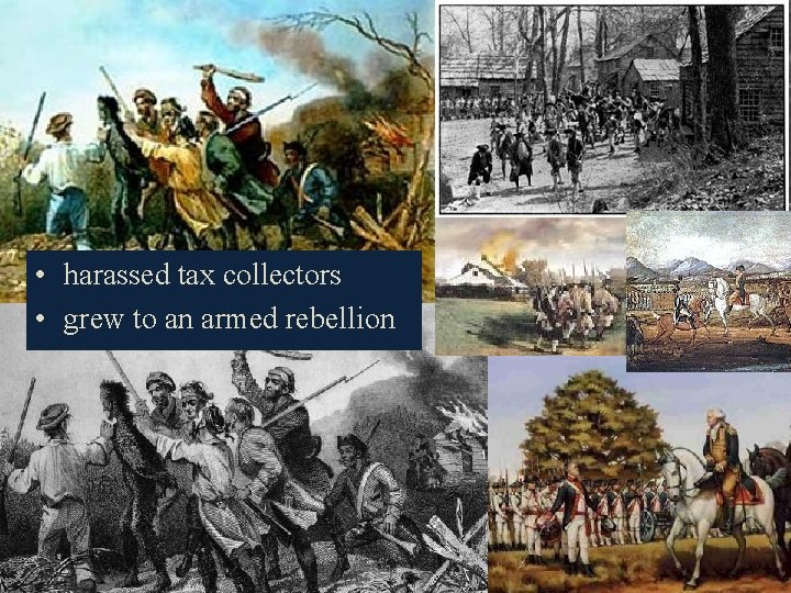  • harassed tax collectors • grew to an armed rebellion 