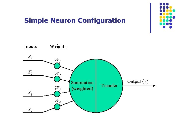 Simple Neuron Configuration Inputs X 1 X 2 X 3 Weights W 1 W