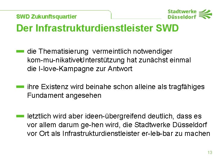 SWD Zukunftsquartier Der Infrastrukturdienstleister SWD die Thematisierung vermeintlich notwendiger kom mu nikativer. Unterstützung hat