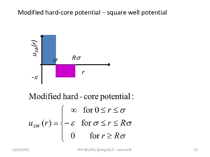 u. SW(r) Modified hard-core potential – square well potential -e 12/18/2021 s Rs r