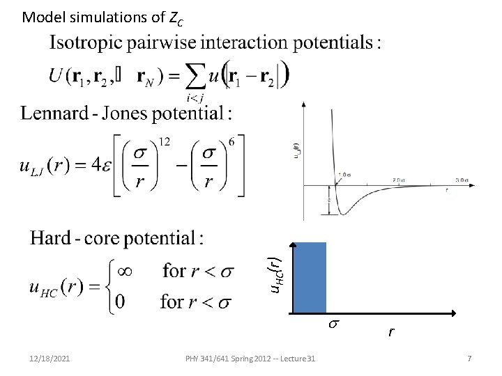 u. HC(r) Model simulations of ZC s 12/18/2021 PHY 341/641 Spring 2012 -- Lecture