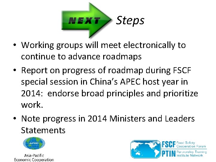 Steps • Working groups will meet electronically to continue to advance roadmaps • Report