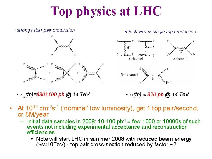Top physics at LHC • strong t-tbar pair production • tt(th)=830± 100 pb @