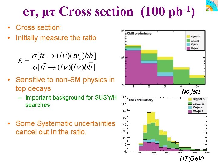 eτ, μτ Cross section (100 -1 pb ) • Cross section: • Initially measure