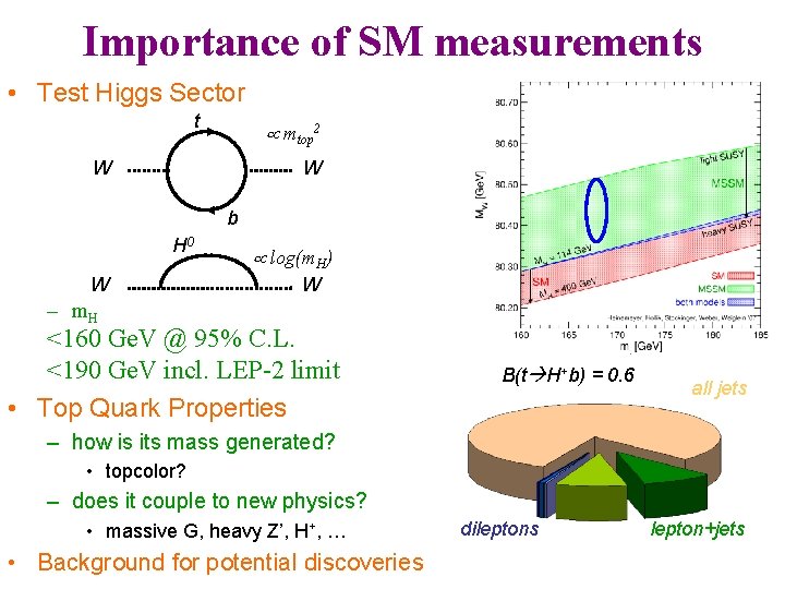 Importance of SM measurements • Test Higgs Sector t mtop 2 W W b