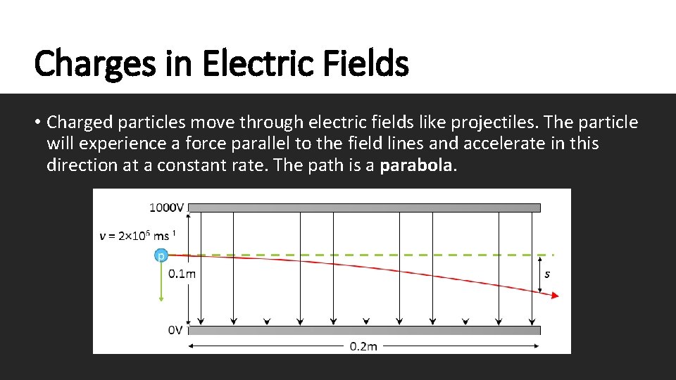 Charges in Electric Fields • Charged particles move through electric fields like projectiles. The