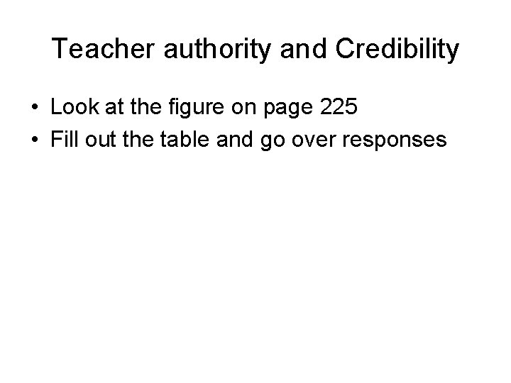 Teacher authority and Credibility • Look at the figure on page 225 • Fill