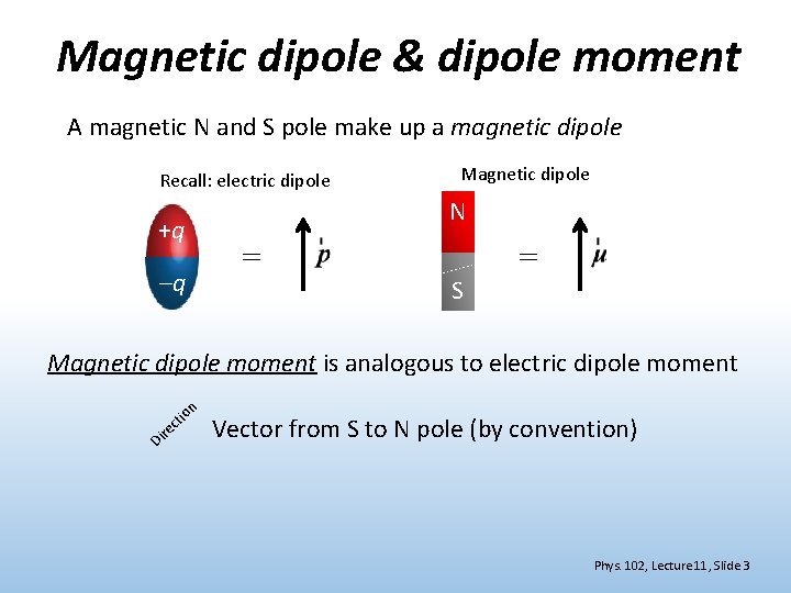 Magnetic dipole & dipole moment A magnetic N and S pole make up a