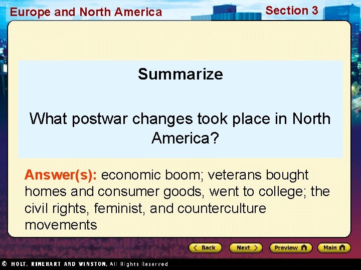 Europe and North America Section 3 Summarize What postwar changes took place in North
