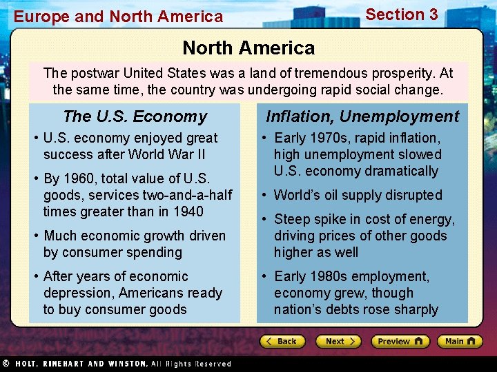 Section 3 Europe and North America The postwar United States was a land of