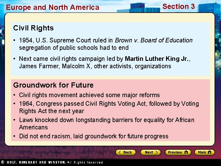 Europe and North America Section 3 Civil Rights • 1954, U. S. Supreme Court