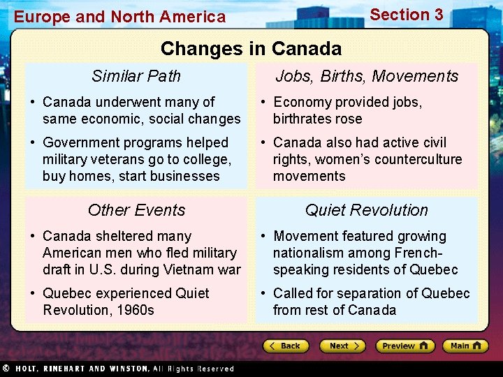 Section 3 Europe and North America Changes in Canada Similar Path Jobs, Births, Movements